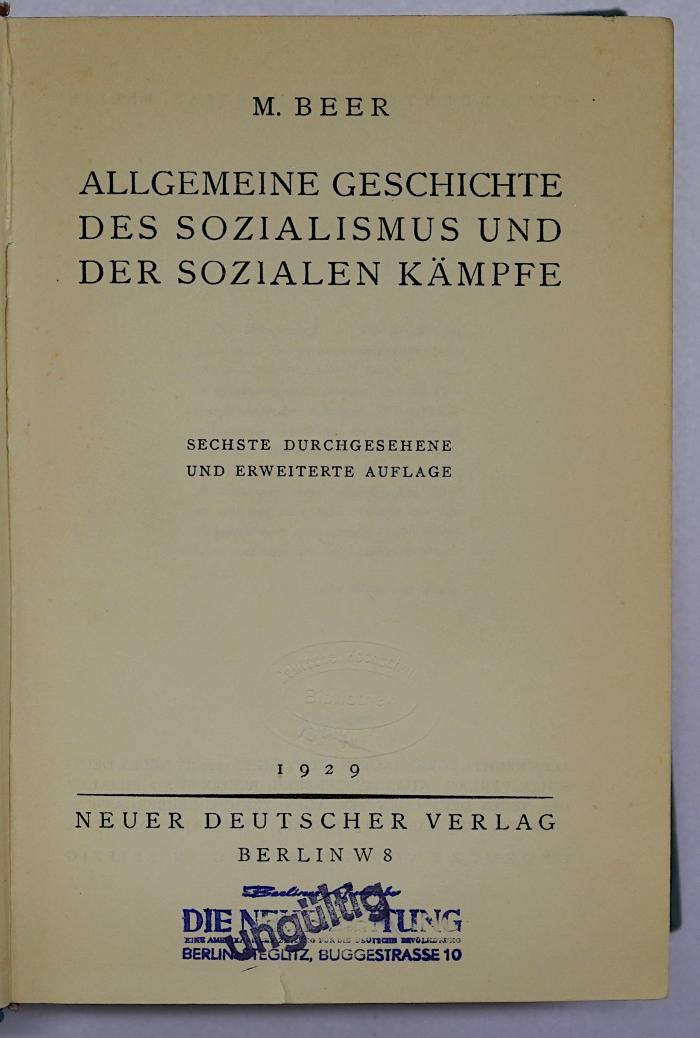 Bb 106&lt;6&gt; : Allgemeine Geschichte des Sozialismus und der sozialen Kämpfe (1929)