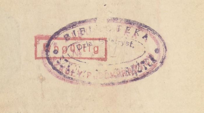 -, Stempel: Name; 'BIBLIOTEKA SKOŁY PODCHORAŻYCH. Dział Beletryst. 2791/II'