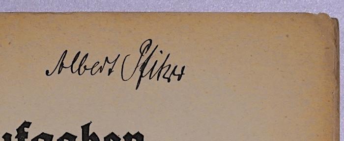 Bb 308&lt;7&gt; : Aufgaben der Gemeindepolitik (1918);- (Pfitzer, Albert), Von Hand: Autogramm, Name; 'Albert Pfitzer'. 