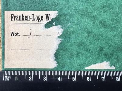 - (Franken-Loge XXXIV Nr. 468), Etikett: Exlibris; 'Franken-Loge Wü[rzburg ...] Abt. ...'.  (Prototyp)