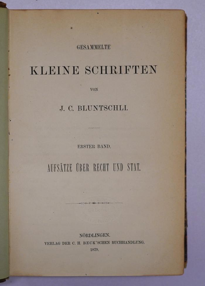 Bb 336-1 bis -3 : Gesammelte Kleine Schriften, 1. bis 3. Band
 (1879)