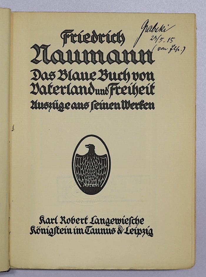 Bb 500 : Das Blaue Buch von Vaterland und Freiheit (1913)