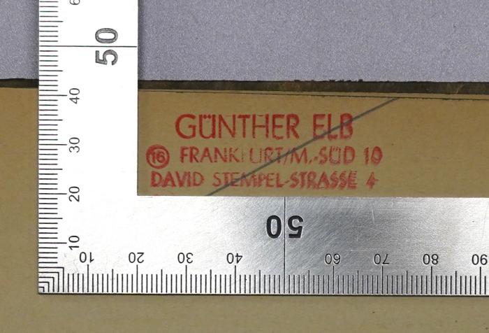 Bb 459 : Die geschichtliche Entwicklung und gegenwärtige Gestalt des dänischen Regierungssystems (1938);-, Stempel: Name, Ortsangabe; 'Günther Elb, 16 Frankfurt/M-Süd 10, 
David Stempel-Strasse 4'