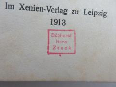 - (Zeeck, Hans), Stempel: Name, Berufsangabe/Titel/Branche; 'Bücherei Hans Zeeck'.  (Prototyp)