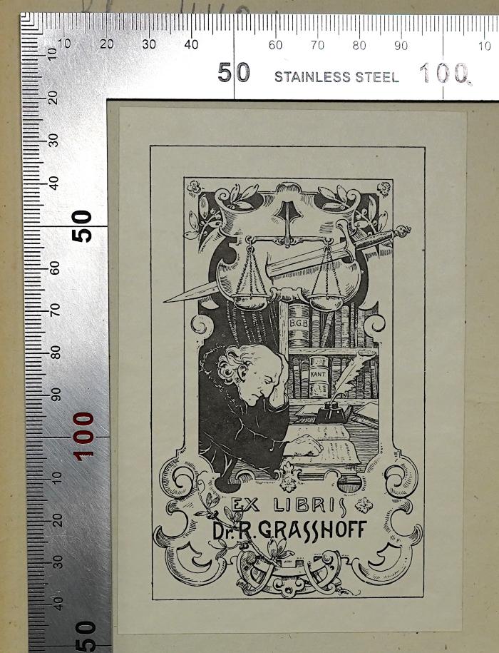 Bb 440-1 und -2 : Die Verfassungsurkunden und Grundgesetze der Staaten Europa's, der Nordamerikanischen Freistaaten und Brasiliens. 1. und 2. Band (1848, 1850);- (Grasshoff, Richard Dr.), Etikett: Exlibris; 'Dr. R. Grasshoff'.  (Prototyp)