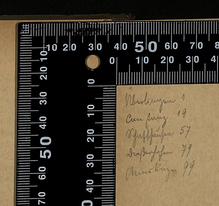 -, Von Hand: Notiz; 'Vorbemerkung – 1
Cur. kurz – 19
Geschichten – 57
Dr. Braunschweig – 79
Anmerkungen – 99'