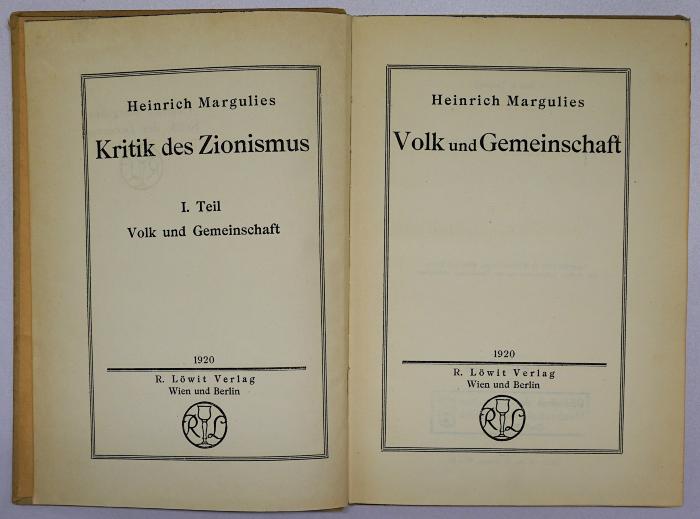 Bb 435-1 und 2 : Kritik des Zionismus. 1. und 2. Band (1920)