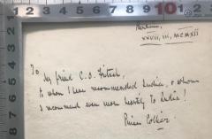 - (Fritsch, Carl-Otto;Collier, Price), Von Hand: Widmung; 'Berlin, XXVIII, III, MCMXII
To My friend C.O. Fritsch,
to whom I have recomended India, whom I recommend even heartily to Berlin!

Price Collier'. 