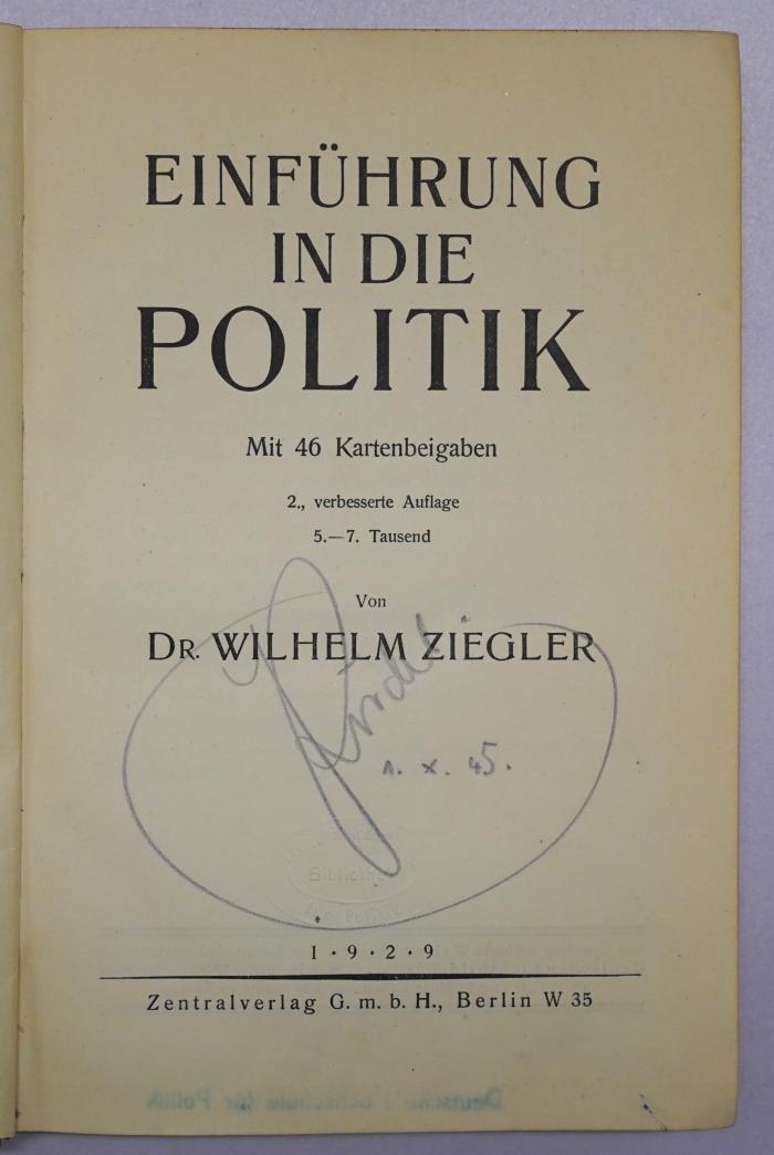 Bb 412&lt;2&gt; : Einführung in die Politik (1929)