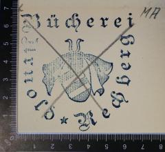 - (Rechberg, Arnold), Stempel: Name, Emblem; 'Bücherei Arnold Rechberg'. 