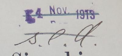 - (Reimers, Dr. Fried.), Stempel: Datum; '4 Nov. 1913 [darunter hs. ergänzt] s. l[?]. d.'. 