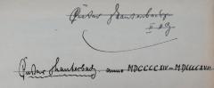 - (Lauterbach, Gustav), Von Hand: Autogramm, Datum; 'Gustav Lauterbach. II e[?] g. / Gustav Lauterbach. anno MDCCCCXIV - MDCCCCXVI.'. 