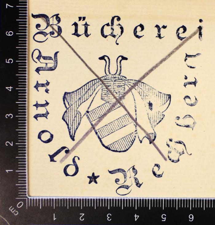 - (Rechberg, Arnold), Stempel: Name, Emblem; 'Bücherei Arnold Rechberg'. 