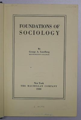 Bb 619 : Foundations of Sociology (1939)