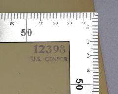 - (YMCA), Stempel: Zensurstempel, Nummer; '12398
U.S. censor'.  (Prototyp)