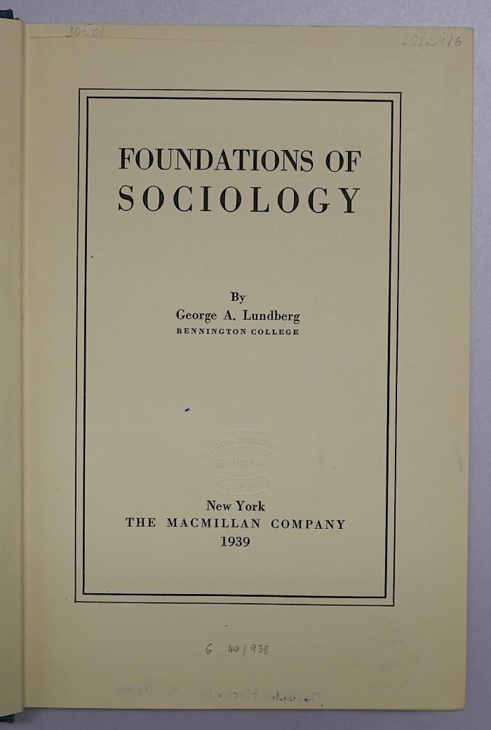 Bb 619 : Foundations of Sociology (1939)