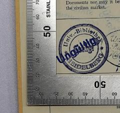 - (Universitätsbibliothek Heidelberg), Stempel: Berufsangabe/Titel/Branche, Name, Ortsangabe; 'Univ.-Bibliothek Heidelberg getilgt'. 