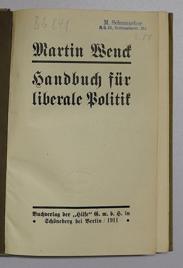 Bb 841 : Handbuch für liberale Politik (1911)
