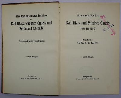 Bb 734&lt;2&gt;a-1 bis -4 : Aus dem literarischen Nachlass von Karl Marx, Friedrich Engels und Ferdinand Lassalle. Band 1 bis 4. (1913)