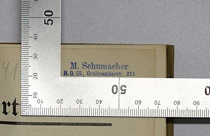 Bb 841 : Handbuch für liberale Politik (1911);-, Stempel: Name, Ortsangabe; 'M. Schumacher, N.O. 55, Greifswalderstr. 211'