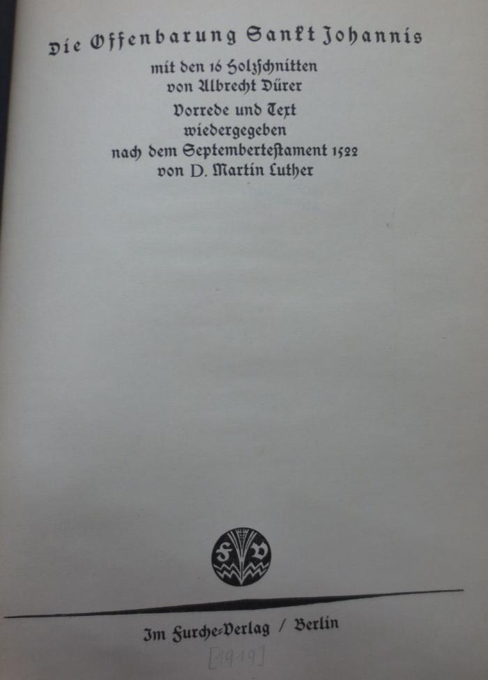 Db 845 x: Die Offenbarung Sankt Johannis (1919)