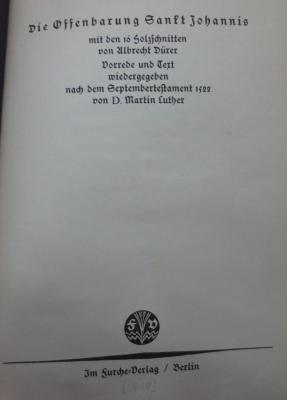 Db 845 x: Die Offenbarung Sankt Johannis (1919)