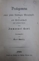 Hl 159 2.Ex.: Prolegomena zu einer jeden künftigen Metaphysik, die als Wissenschaft wird auftreten können (o.J.)