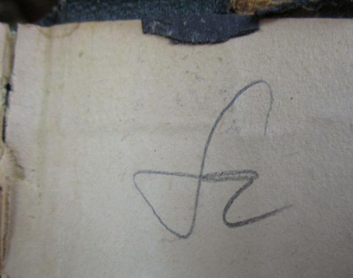 Hk 479 2.Ex.: Des Kaisers Marcus Aurelius Antonius Selbstbetrachtungen : Neue Uebersetzung mit Einleitung und Anmerkungen (1918);- (unbekannt), Von Hand: Zeichen; '[...]'. 