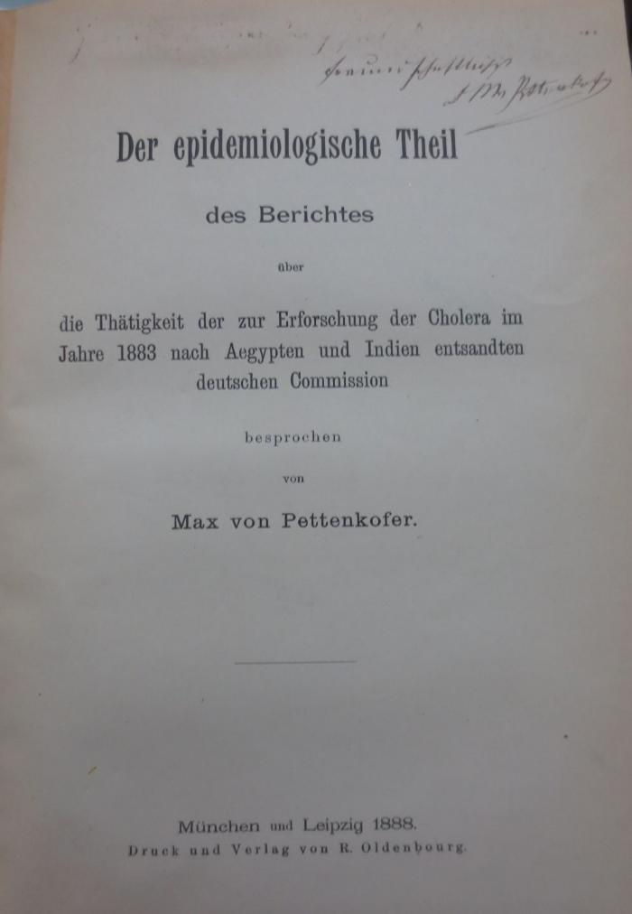 Kk 1039: Der epidemiologische Theil des Berichtes über die Thätigkeit der zur Erforschung der Cholera im jahre 1883 nach Aegypten und Indien entsandten deutschen Commission (1888)