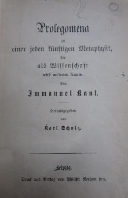 Hl 159 2.Ex.: Prolegomena zu einer jeden künftigen Metaphysik, die als Wissenschaft wird auftreten können (o.J.)