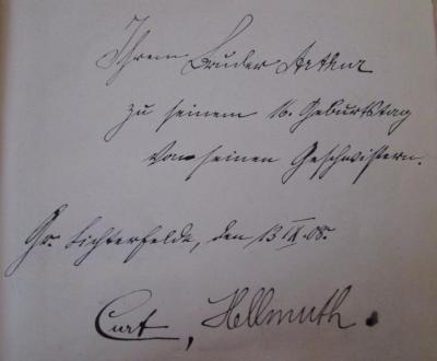 - (Nießler, Arthur;Nießler, Curt;Nießler, Hellmuth), Von Hand: Name, Ortsangabe, Datum, Widmung; 'Ihrem Bruder Arthur zu seinem 16.Geburtstag von seinen Geschwistern. Gr. Lichterfelde, den 13 IX.08. Curt, Hellmuth.'. ; Der Afghanen-Spion (Dschassus-i-Afghani) : Kulturhistorische Erzählung aus Zentral-Asien (o.J.)