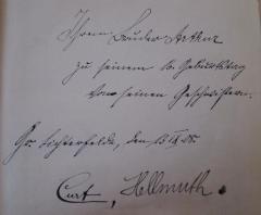 - (Nießler, Arthur;Nießler, Curt;Nießler, Hellmuth), Von Hand: Name, Ortsangabe, Datum, Widmung; 'Ihrem Bruder Arthur zu seinem 16.Geburtstag von seinen Geschwistern. Gr. Lichterfelde, den 13 IX.08. Curt, Hellmuth.'. 