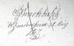 - (Brackebusch, Georg Ludwig), Von Hand: Name, Ortsangabe, Datum; 'GL Brackebusch. / Gandersheim d. 1. März / 1847.'. 