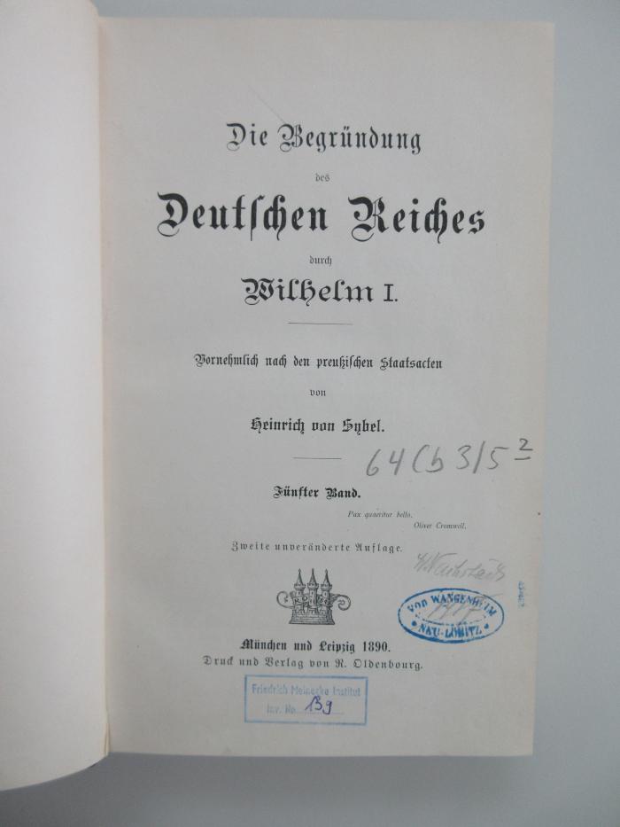 64 Cb 3/5&lt;2&gt; : Die Begründung des Deutschen Reiches durch Wilhelm I (1890)