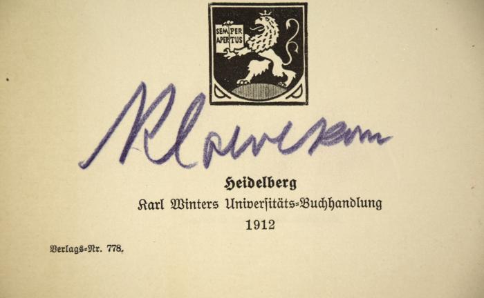 - (Klowesem[?], [?]), Von Hand: Autogramm; 'Klowesem[?]'. 
