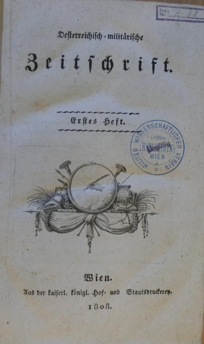 Z 68 : Oesterreichisch-militärische Zeitschrift. - 1,1 (1808), Heft 1-2 (1808)