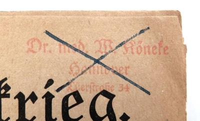 - (Köneke, Dr. med. W.), Stempel: Name, Ortsangabe; 'Dr. med. W. Köneke / Hannover / Lüerstraße 34'. 