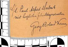- (Kruse, Georg Richard;Merbach, Paul Alfred), Von Hand: Widmung; 's./l. Paul Alfred Merbach mit herzlichen Geburtstagswünschen / Georg Richard Kruse'. 