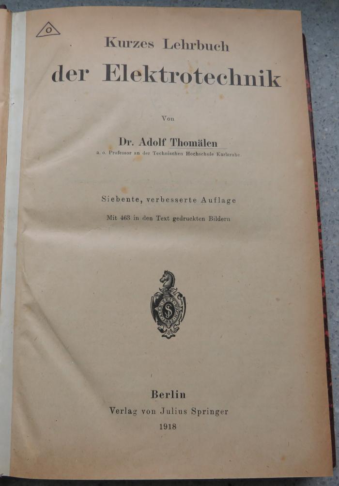 V 3285 : Kurzes Lehrbuch der Elektrotechnik. (1918)