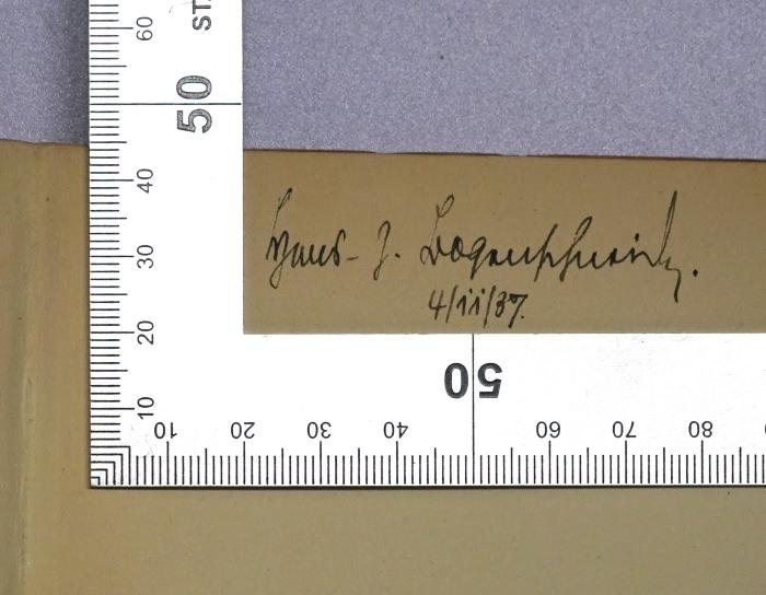 Bb 883 : Die Schwarzhemden in England und Englands wirtschaftlicher Aufstieg (1934);- (Bogenschneider, Hans-Joachim), Von Hand: Autogramm, Name, Datum; 'Hans-J. Bogenschneider. 4/11/37.
'. 