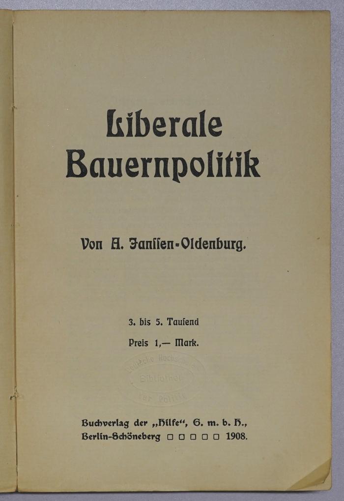 Bb 879 : Liberale Bauernpolitik (1908)