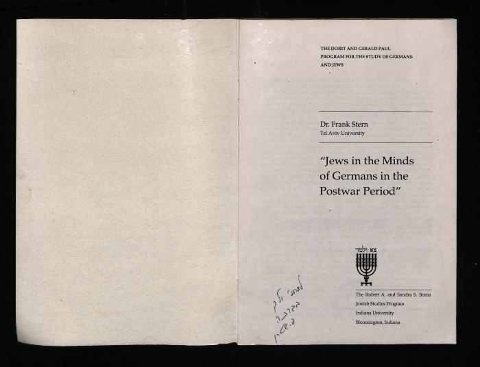 JUD II D 94 354 : Jews in the Minds of Germans in the Postwar Period (1993)