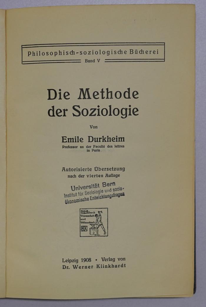 Bb 997<4>a : Die Methode der Soziologie (1908)