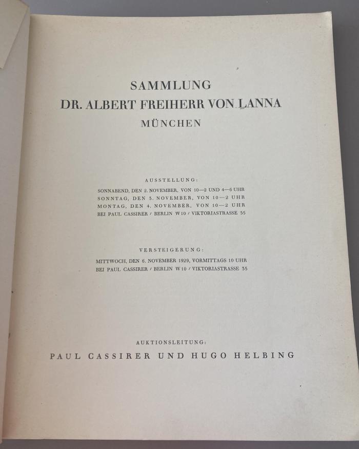 Q 00/2066 : Sammlung Dr. Albert Freiherr von Lanna (1929)