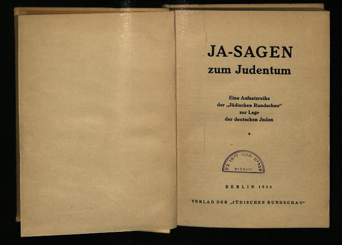JUD II C 7101 : JA-SAGEN zum Judentum (1933)