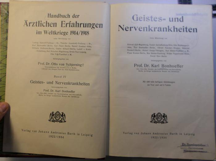 65/206.4 : Handbuch der ärztlichen Erfahrungen im Weltkriege 1914/1918. - 4. Geistes- und Nervenkrankheiten (1934)