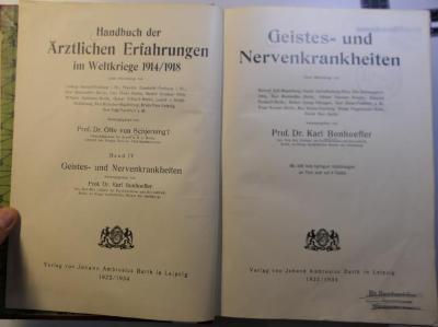 65/206.4 : Handbuch der ärztlichen Erfahrungen im Weltkriege 1914/1918. - 4. Geistes- und Nervenkrankheiten (1934)