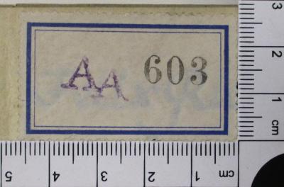 - (Deutscher Metallarbeiter-Verband), Etikett: Signatur, Nummer; 'AA 603'. 