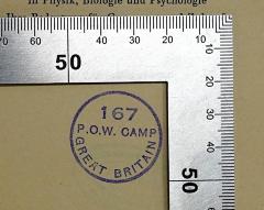 - (P. O. W. Camp Great Britain), Stempel: Berufsangabe/Titel/Branche; '167 P. O. W. Camp Great Britain'. 