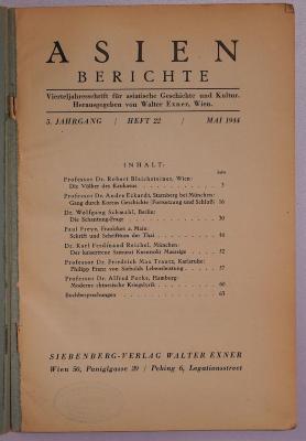 SA 1871-5,22 : Asien-Berichte. Vierteljahresschr. für asiat. Geschichte u. Kultur (1944)